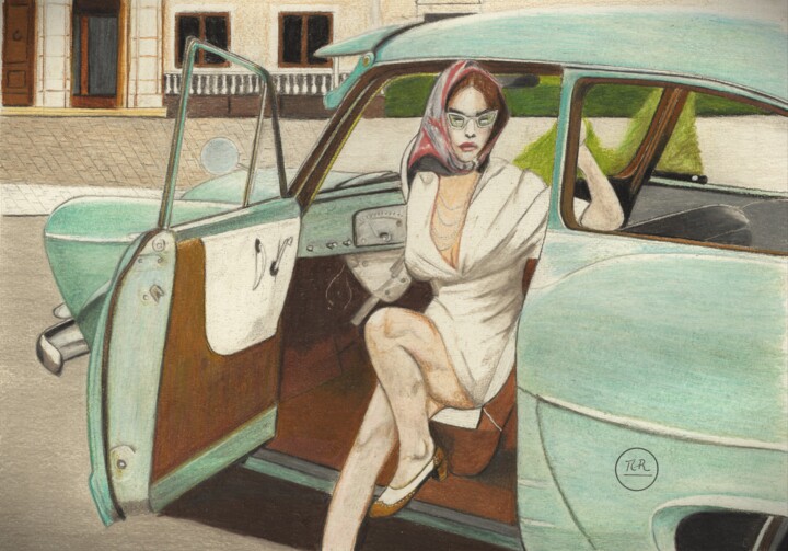 Elégance et vieille voiture. 图画, 11x15.8 in