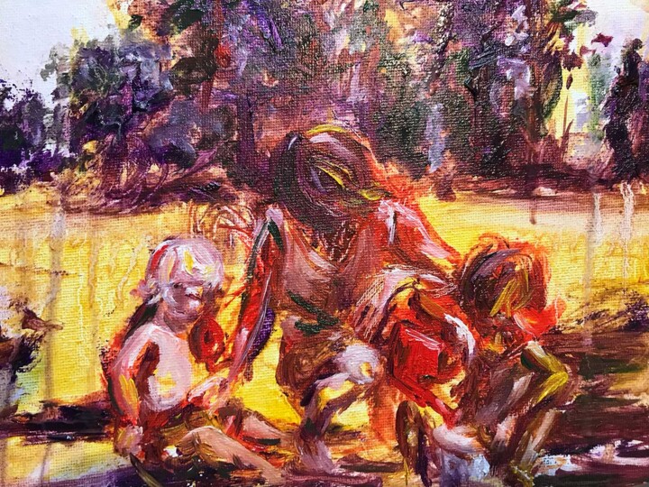 Les arrosoirs rouges 绘画, 7.1x9.5 in