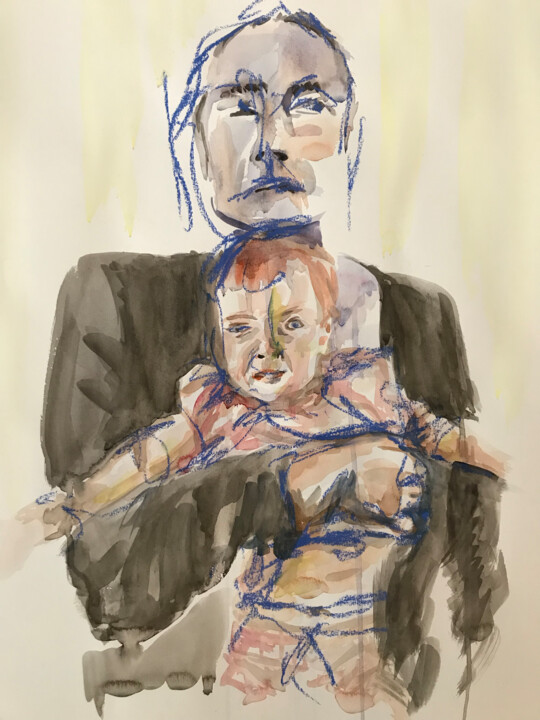 Femme à l'enfant 绘画, 25.6x19.7 in