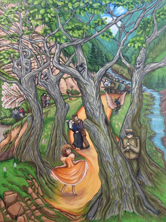 Dancing oaks 绘画, 31.5x23.6 in