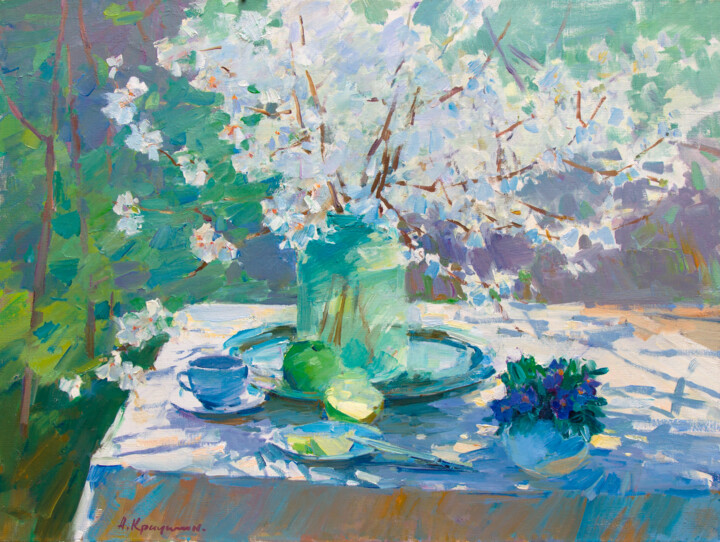 Painting titled "Lightness of Spring" by Aleksander Kryushyn, Original Artwork, Oil Mounted on Wood Stretcher frame