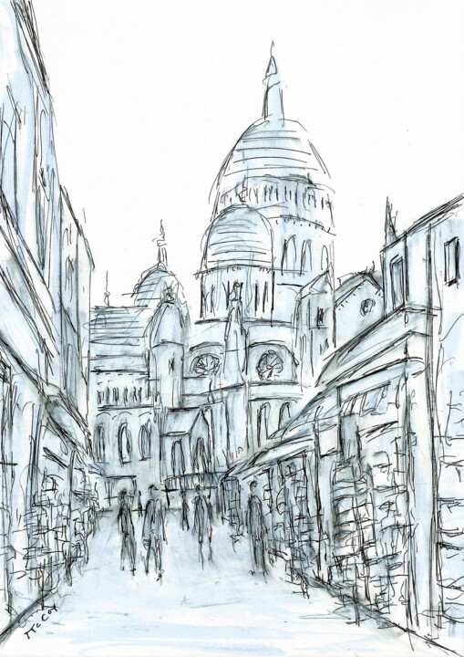 Montmartre, Paris City 그림, 11.8x8.3 in