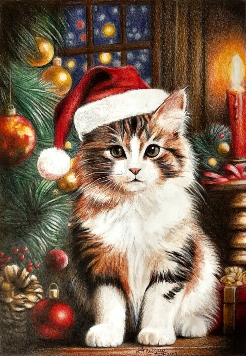 Chaton de Noël 图画, 11.8x8.3 in