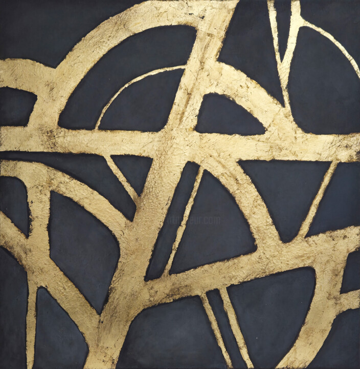 Painting titled "Golden weaving" by Svetlana Kovalenoka, Original Artwork, Acrylic Mounted on Wood Stretcher frame
