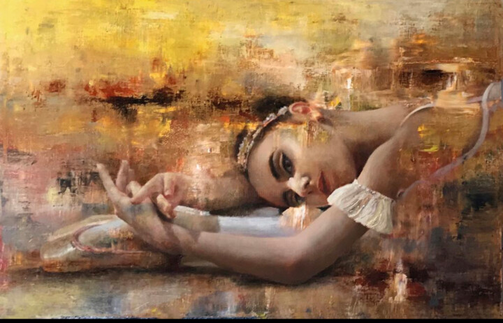 Bailarina emergiendo de un fondo dorado/ Golden slumbers. 绘画, 22.8x35.4 in
