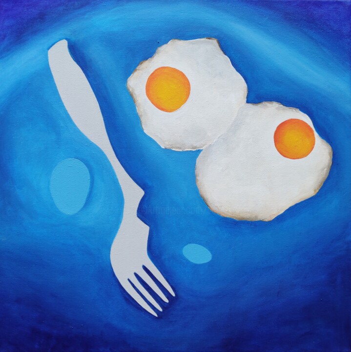 Still life with baked eggs 绘画, 15.8x15.8 in