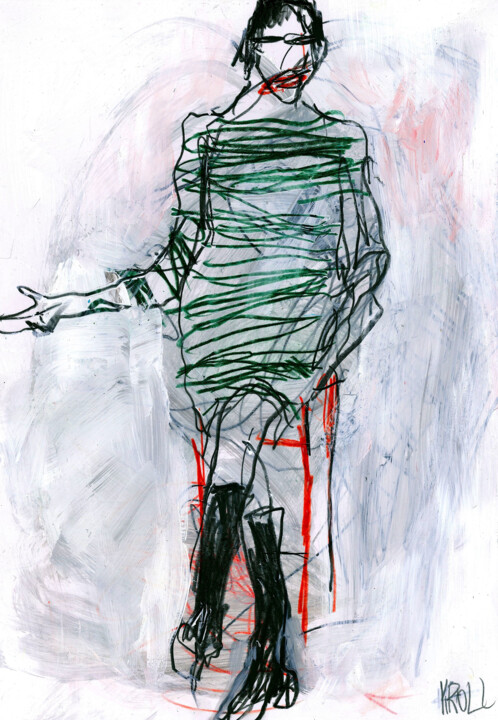 Frau im grünen Kleid 图画, 11.8x8.1 in