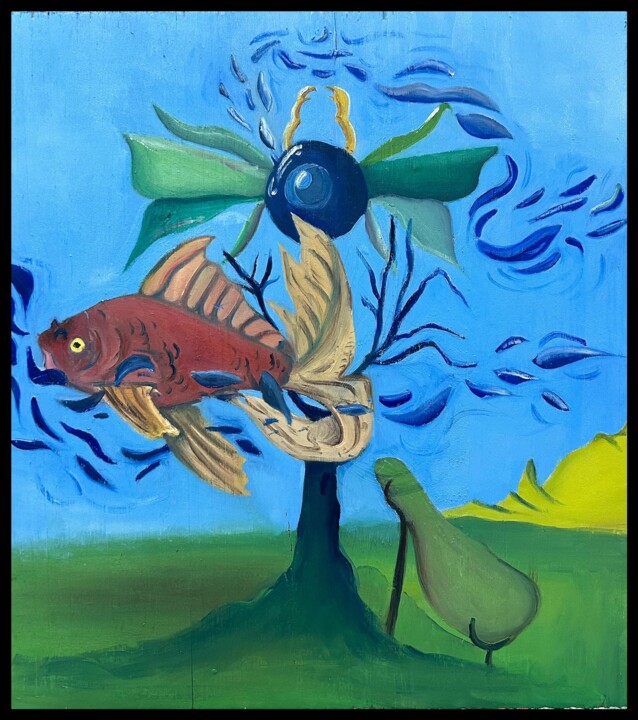 like a fish on the grass 绘画, 14.8x13.4 in