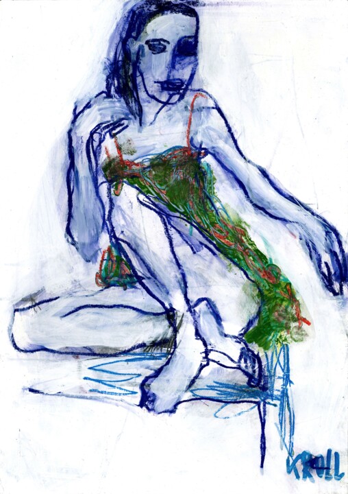 Sitzende im grünen Kleid 图画, 11.6x8.3 in