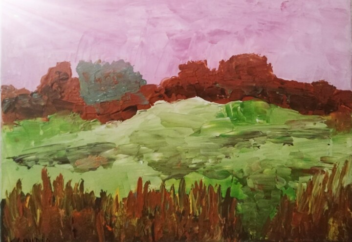 Peinture intitulée "Chemin de Gigonzac" par Claudie Savelli (CLAUDIE-SAVELLI-CLAUDIA), Œuvre d'art originale, Acrylique Mont…