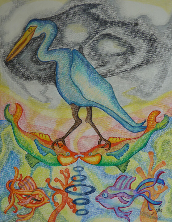 Dessin intitulée "Entre Mer et Ciel" par Aurélie Sarrazin, Œuvre d'art originale, Crayon