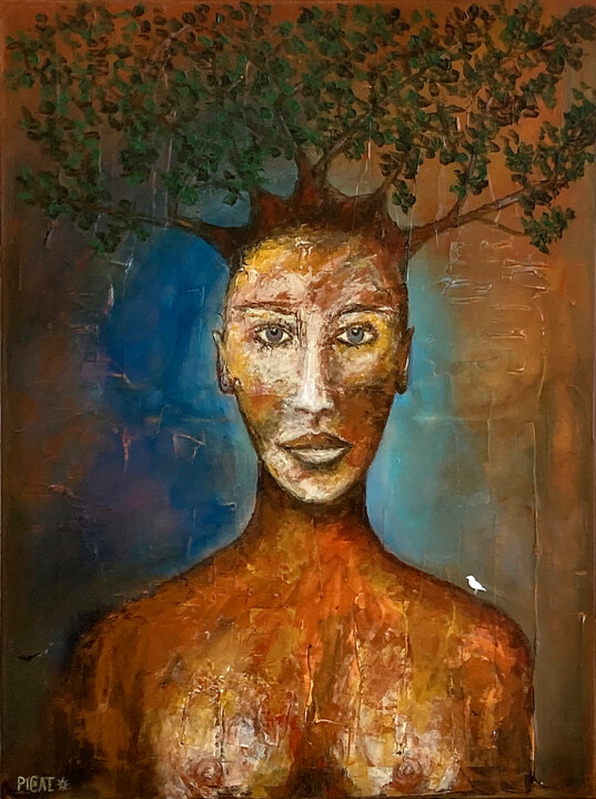 Gaïa et le Moineau Blanc 绘画, 31.9x23.6 in