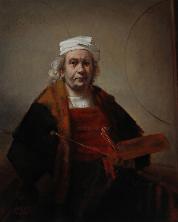4597, portrait aux deux cercles, inspiré de REMBRANDT 绘画, 39.4x31.9 in