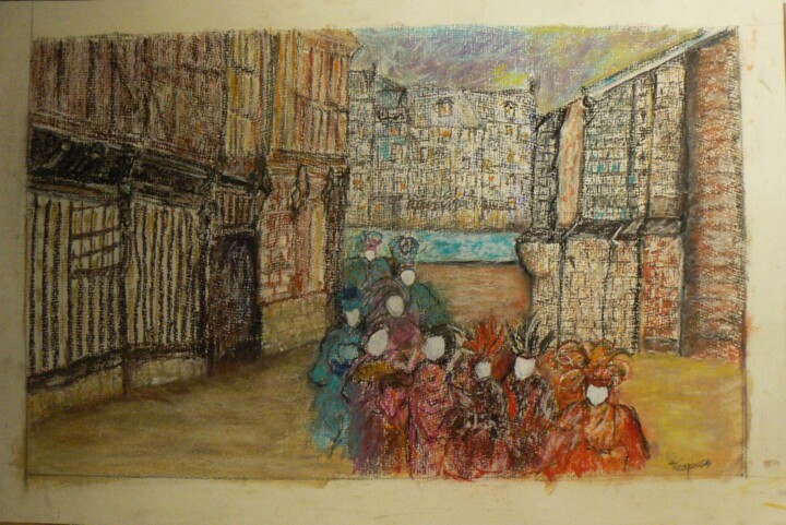 Les traversées honfleuraises-les masques 图画, 15x23.6 in