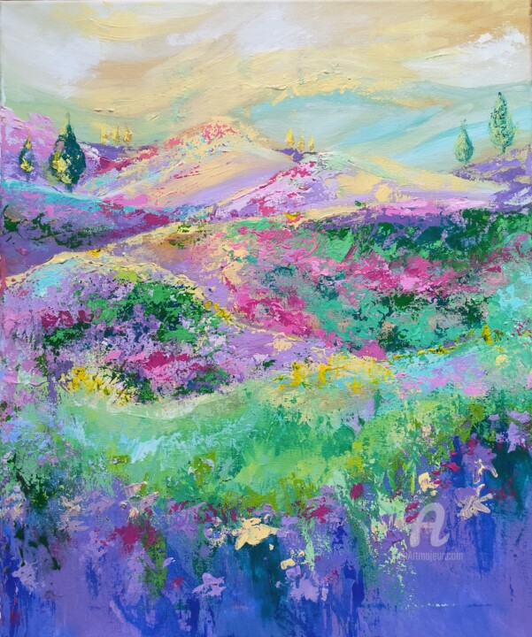 Painting titled "Landscape series. M…" by Aliss Nikolina, Original Artwork, Acrylic Mounted on Wood Stretcher frame