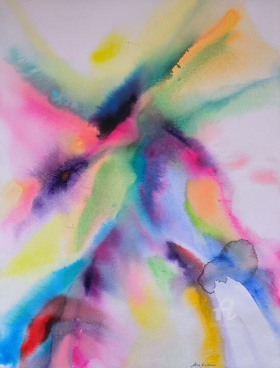 Painting titled "Watercolor painting…" by Aliss Nikolina, Original Artwork, Watercolor Mounted on Wood Panel