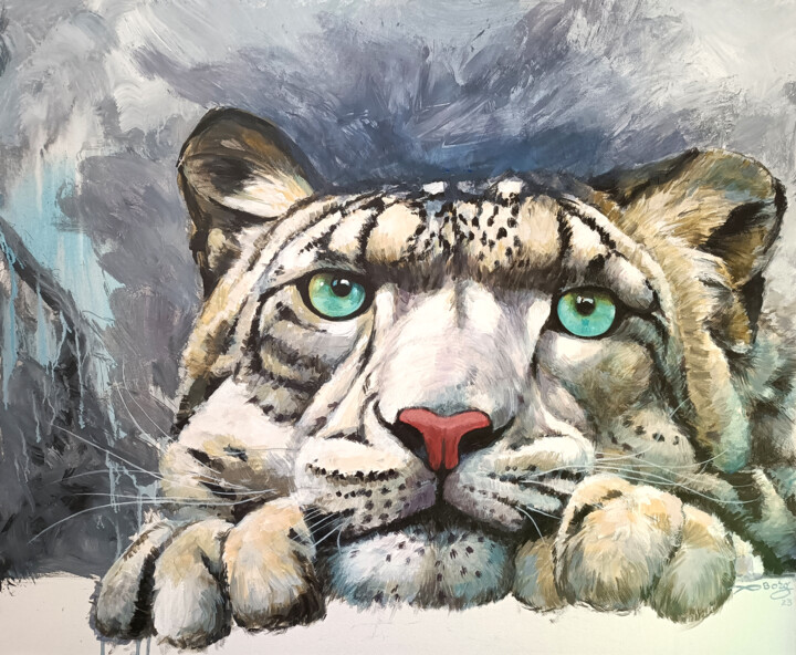panthère des neiges 绘画, 23.6x28.7 in