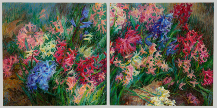 Les jacinthes (diptyque) Painting, 15.8x31.5 in