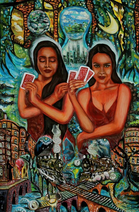 ¿Quién es la santa y quién es la pecadora? 绘画, 36x24 in