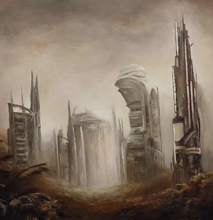Futuristic jungle city 绘画, 23.6x23.6 in