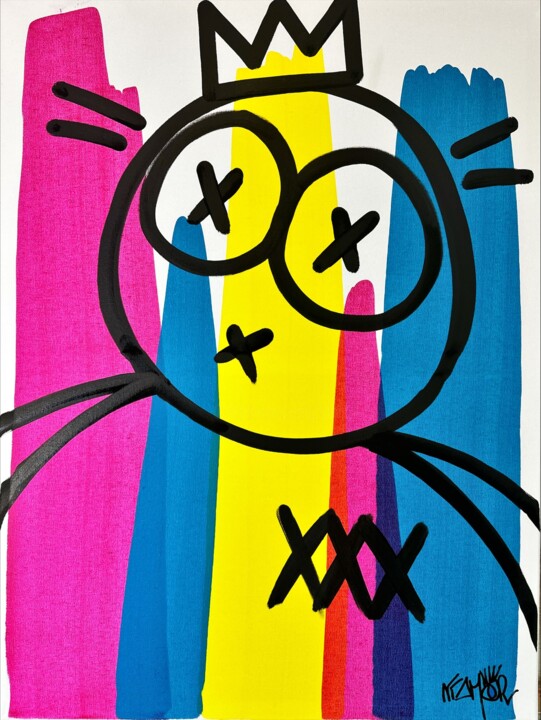 Painting titled "King CMYK" by Niamor, Original Artwork, Acrylic Mounted on Wood Stretcher frame