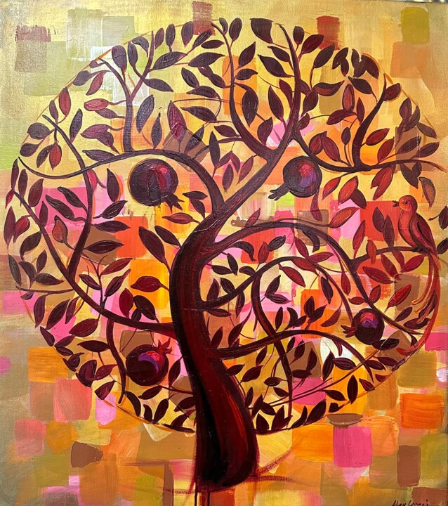 Pomegranate tree- a symbol of love Painting, 31.5x27.6 in
