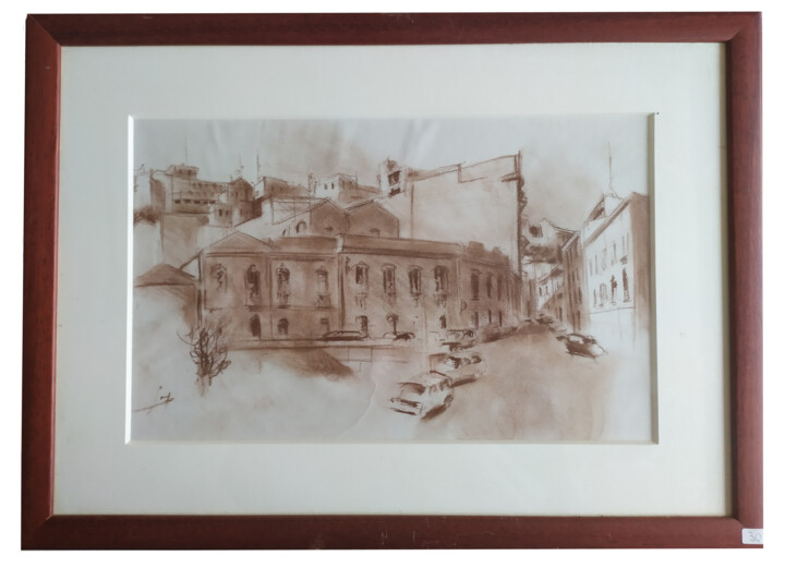 Drawing titled "Piazza san Domenico" by Serge Salis, Original Artwork, Chalk Mounted on Cardboard
