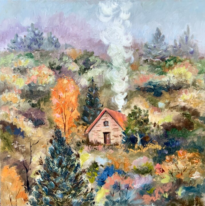Autumn's Cozy Haven - fores cabin Pittura, 19,7x19,7 in