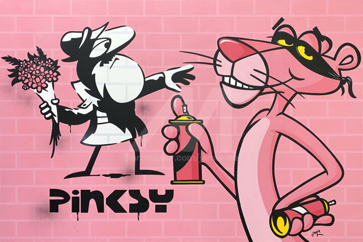 Pinksy's Flower Thrower 绘画, 31.5x47.2 in