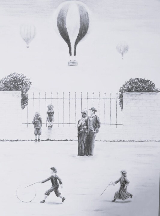 Les montgolfières- Début du XXè siècle Drawing, 23.6x15.8 in