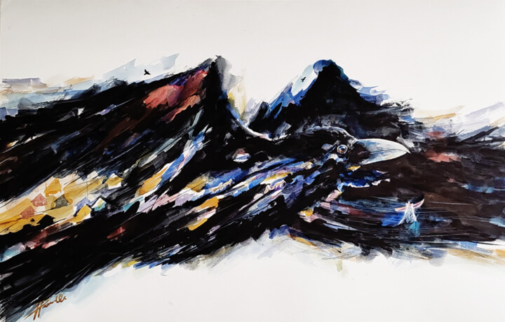 Ворон 绘画, 13.8x21.3 in