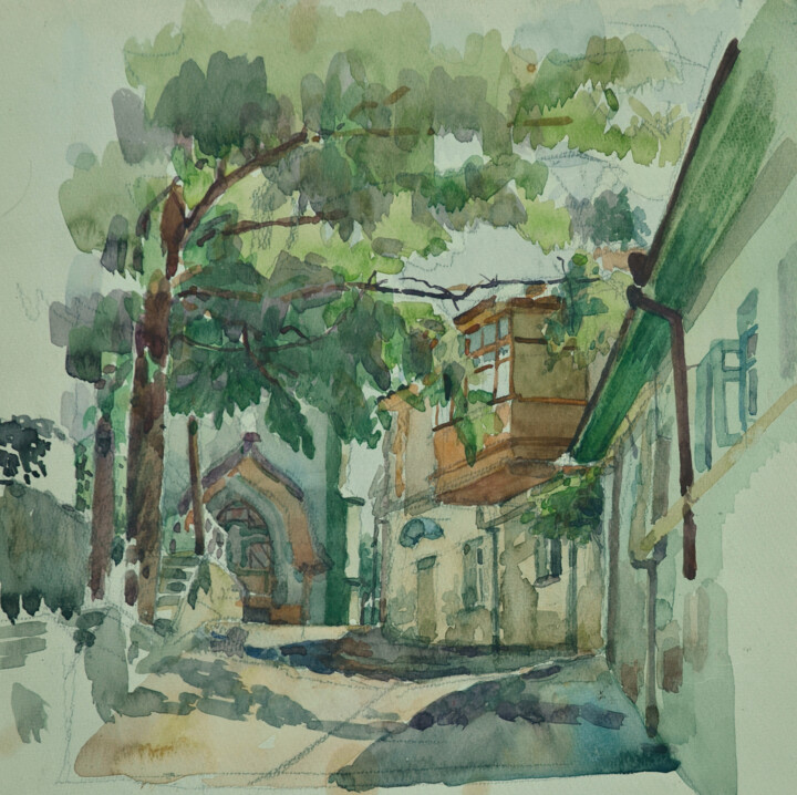 Shadowy streets of Alushta 绘画, 11x11.8 in