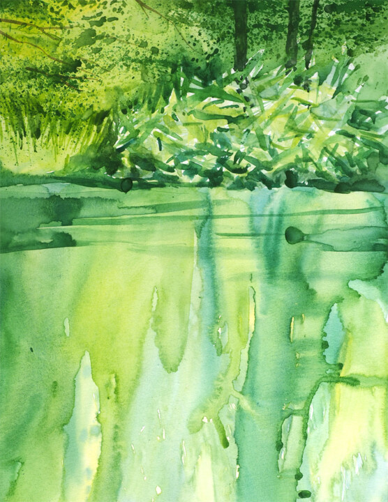Painting titled "Kampinos Forest 50" by Jaroslaw Filipek, Original Artwork, Watercolor