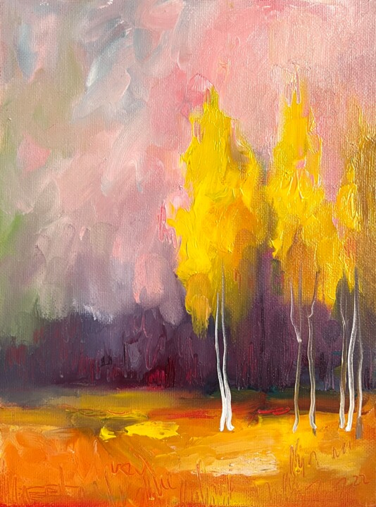 Birches in autumn 绘画, 9.4x7 in