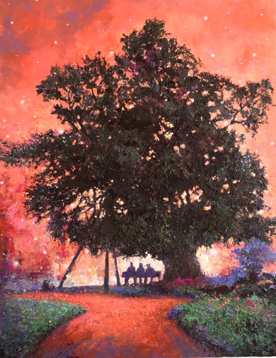 Le vieux Tilleuls de Bergheim "Les veilleurs" Painting, 45.7x35 in
