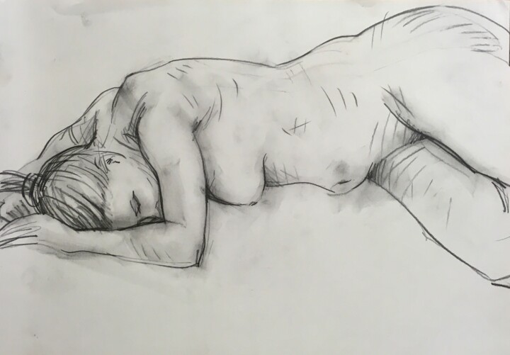 Weiblicher Akt, Zeichnung,Figur,Akt 绘画, 16.5x23.6 in