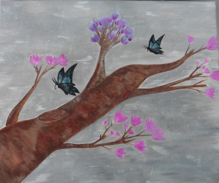 Fleurs de Cerisier 2 Painting, 15x18.1 in