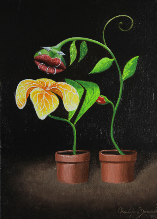 Malarstwo zatytułowany „Histoire de fleurs” autorstwa Christophe Stephan Durand, Oryginalna praca, Olej Zamontowany na Drewn…