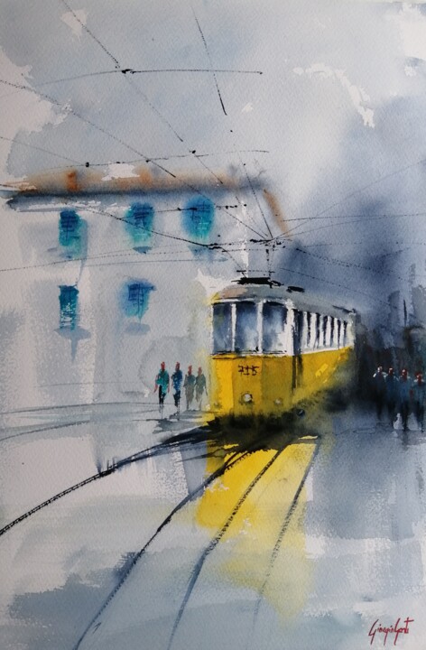tram in Milan 25 绘画, 20.9x13.8 in