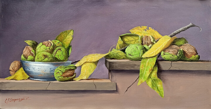 Still life - FRESH WALNUTS 绘画, 13.8x27.6 in