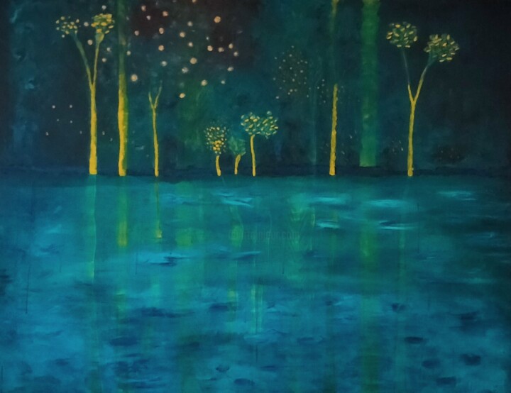 Pintura intitulada "Mysterious Waters" por Maren Roelofsen, Obras de arte originais, Acrílico