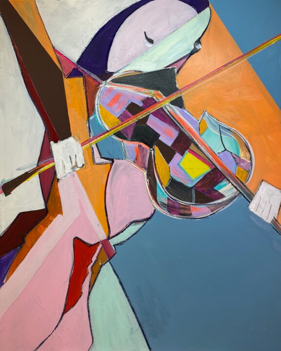 T71 LA FEMME ET LE VIOLON 绘画, 39.4x31.5 in