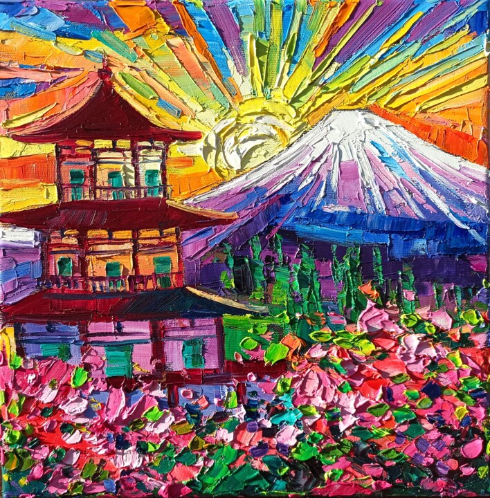 Fuji sunset 绘画, 11.8x11.8 in