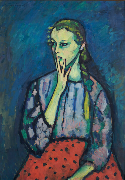 Painting titled "Portrait d'une fille" by Alexej Von Jawlensky, Original Artwork, Oil