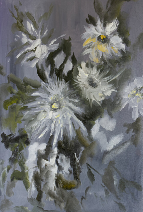 White chrysanthemums 绘画, 31.5x21.7 in