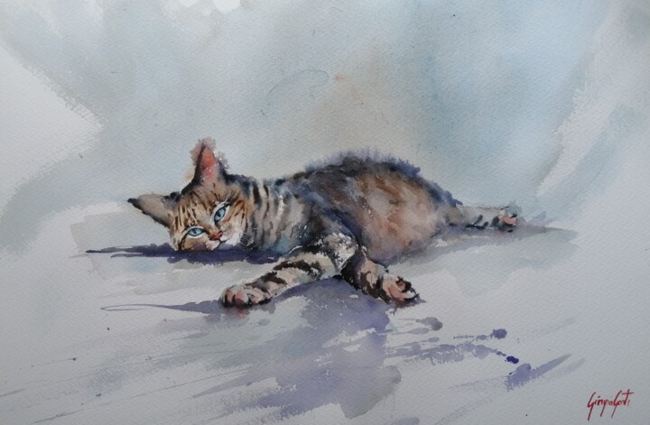lying cat 6 绘画, 13.8x20.9 in