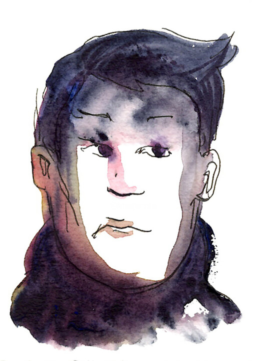 Visage flottant, Corbeau 绘画, 4.1x2.9 in