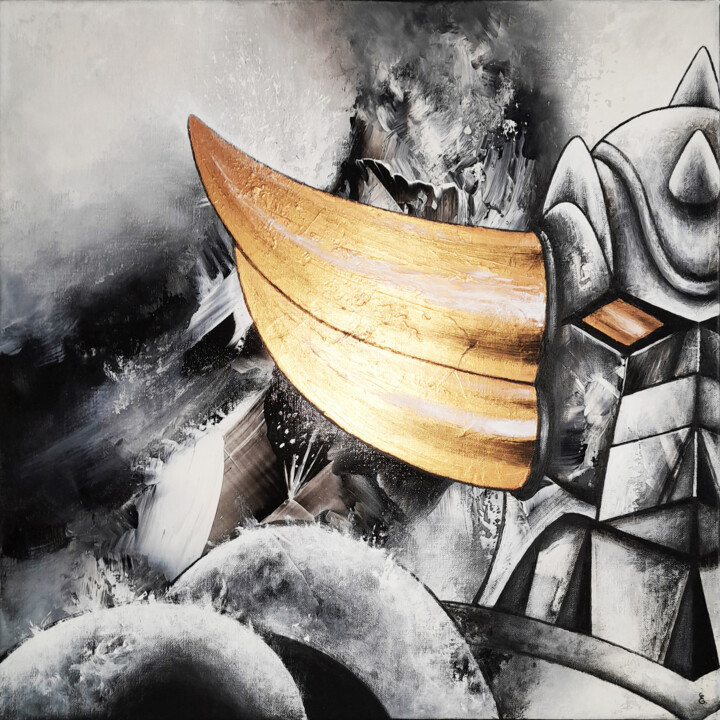 "Goldorak in gold" 绘画, 19.7x19.7 in