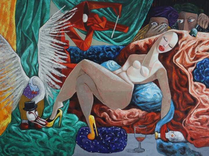 Goddess Violinist and her Swan 绘画, 59.1x78.7 in