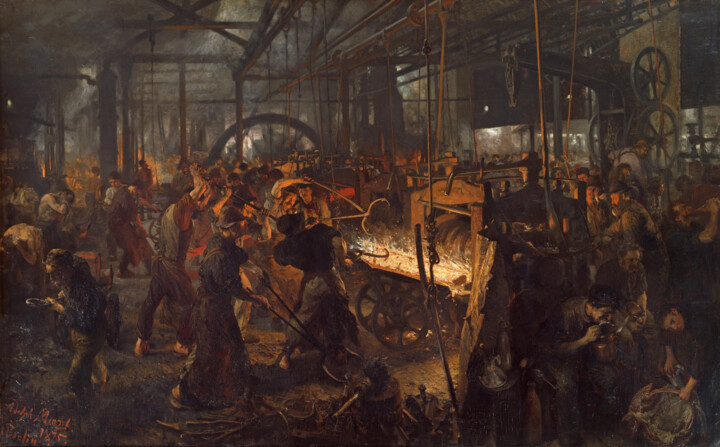 Painting titled "Le Laminoir en fer" by Adolph Von Menzel, Original Artwork, Oil
